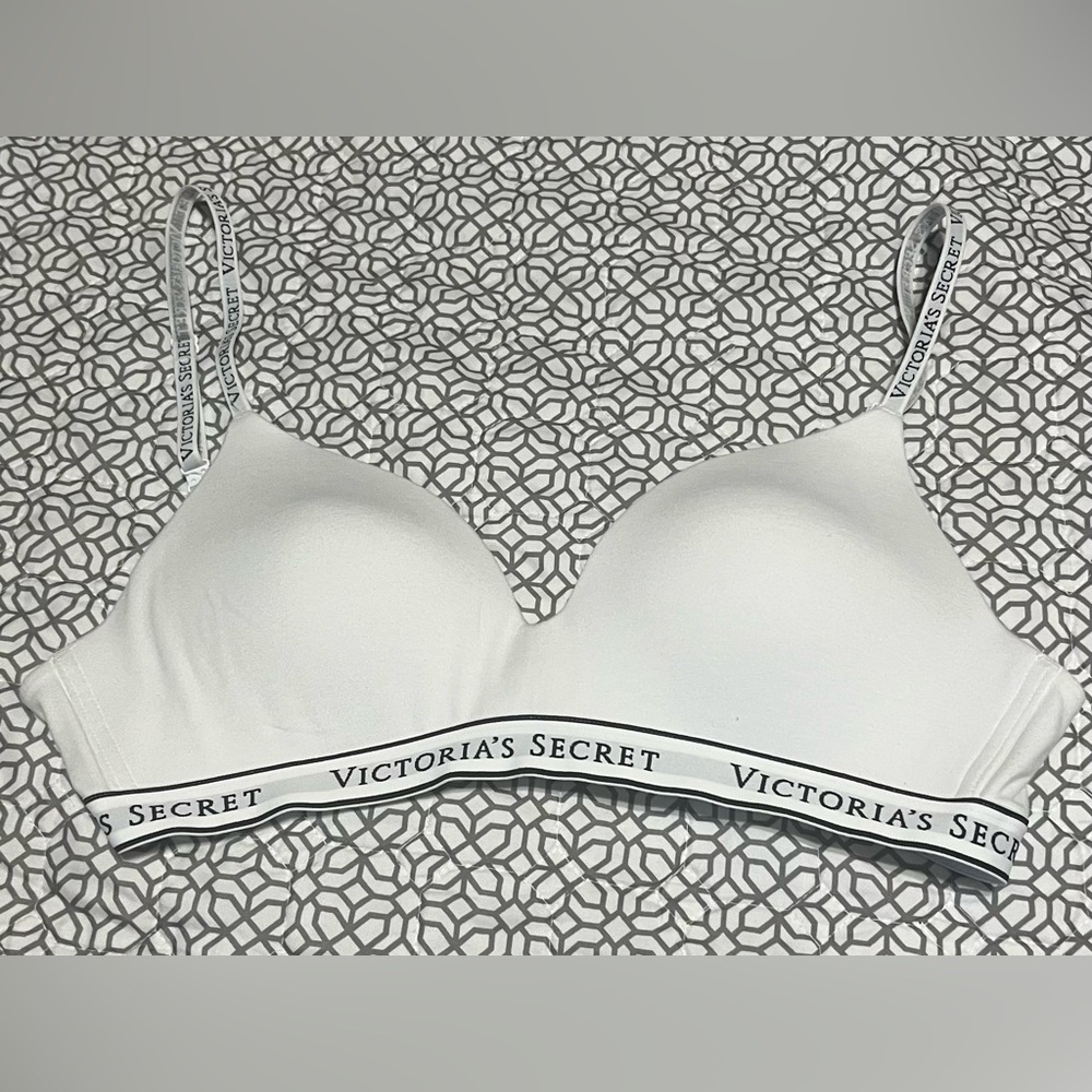 Victoria's Secret Pointelle Logo Perfect Shape Push Up Bra 36B White